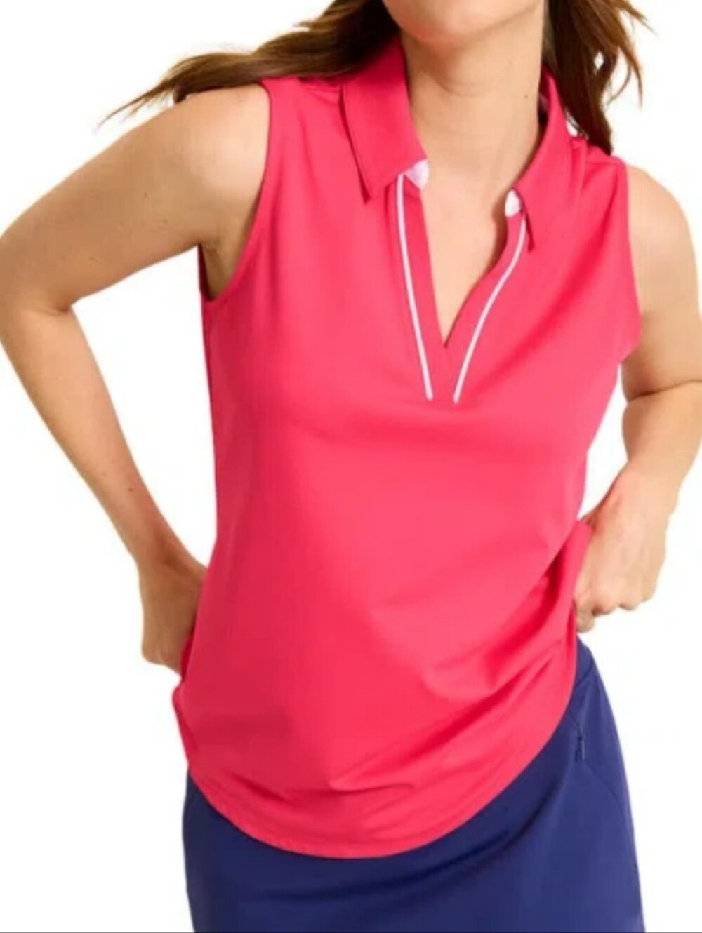 Tommy Bahama Sleeveless Polo Swim Top in Coral Pink with White Trim